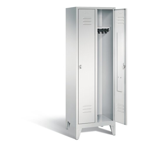 Spind Classic auf Füßen, 2 Abteile, Abteilbreite 300mm, Farbe Korpus: Lichtgrau, Farbe Front: Lichtgrau