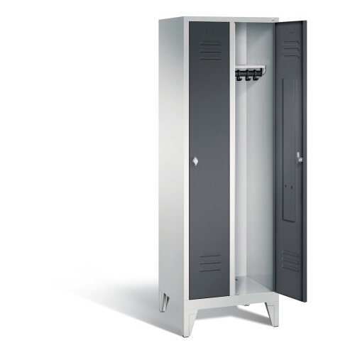 Spind Classic auf Füßen, 2 Abteile, Abteilbreite 300mm, Farbe Korpus: Lichtgrau, Farbe Front: Schwarzgrau