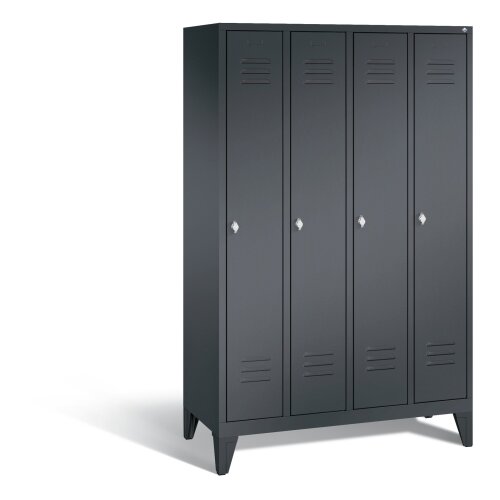 Spind Classic auf Füßen, 4 Abteile, Abteilbreite 300mm, Farbe Korpus: Schwarzgrau, Farbe Front: Schwarzgrau