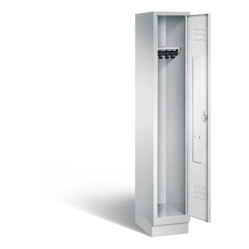 Spind Classic auf Sockel, 1 Abteil, Abteilbreite 300mm, Farbe Korpus: Lichtgrau, Farbe Front: Lichtgrau