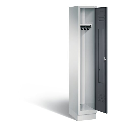 Spind Classic auf Sockel, 1 Abteil, Abteilbreite 300mm, Farbe Korpus: Lichtgrau, Farbe Front: Schwarzgrau