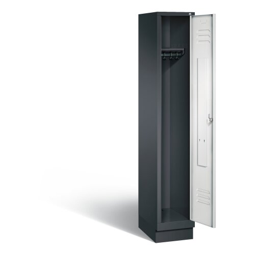 Spind Classic auf Sockel, 1 Abteil, Abteilbreite 300mm, Farbe Korpus: Schwarzgrau, Farbe Front: Lichtgrau