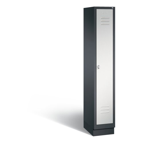 Spind Classic auf Sockel, 1 Abteil, Abteilbreite 300mm, Farbe Korpus: Schwarzgrau, Farbe Front: Lichtgrau