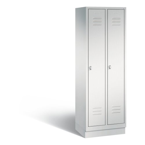 Spind Classic auf Sockel, 2 Abteile, Abteilbreite 300mm, Farbe Korpus: Lichtgrau, Farbe Front: Lichtgrau