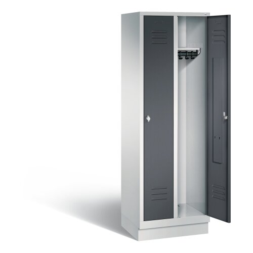 Spind Classic auf Sockel, 2 Abteile, Abteilbreite 300mm, Farbe Korpus: Lichtgrau, Farbe Front: Schwarzgrau