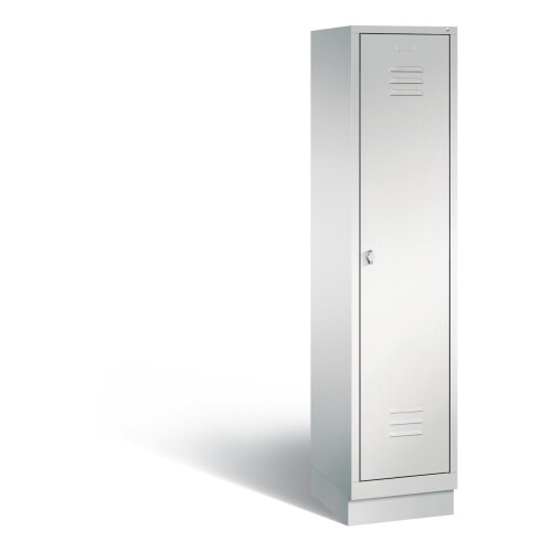Spind Classic auf Sockel, 1 Abteil, Abteilbreite 400mm, Farbe Korpus: Lichtgrau, Farbe Front: Lichtgrau
