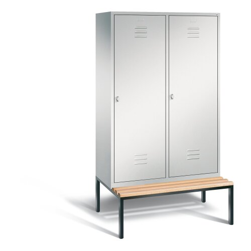 Doppelspind Classic auf Sitzbank, 4 Abteile mit 2 Türen, Abteilbreite 300mm, Farbe Korpus: Lichtgrau, Farbe Front: Lichtgrau
