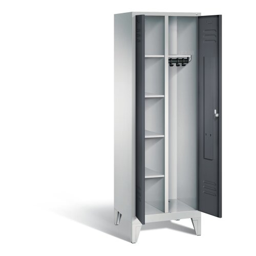 Kleider Wäsche Spind 2 Abteile auf Füssen, Abteilbreite 300mm, Farbe Korpus: Lichtgrau, Farbe Front: Schwarzgrau