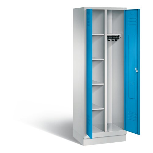 Kleider Wäsche Spind 2 Abteile auf Sockel, Abteilbreite 300mm, Farbe Korpus: Lichtgrau, Farbe Front: Lichtblau