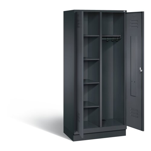 Kleider Wäsche Spind 2 Abteile auf Sockel, Abteilbreite 400mm, Farbe Korpus: Schwarzgrau, Farbe Front: Schwarzgrau