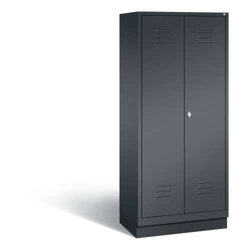 Kleider Wäsche Spind 2 Abteile auf Sockel, Abteilbreite 400mm, Farbe Korpus: Schwarzgrau, Farbe Front: Schwarzgrau