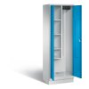 Stahl Besen Putzmittelschrank auf Sockel, 2 Abteile, Abteilbreite 300 mm, Farbe Korpus: Lichtgrau, Farbe Front: Lichtblau