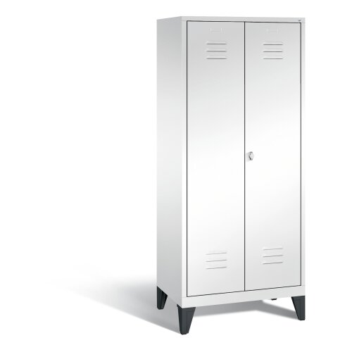 Stahl Besen Putzmittelschrank auf Füßen, 2 Abteile, Abteilbreite 400mm, , Farbe Korpus: Verkehrsweiß, Farbe Front: Verkehrsweiß