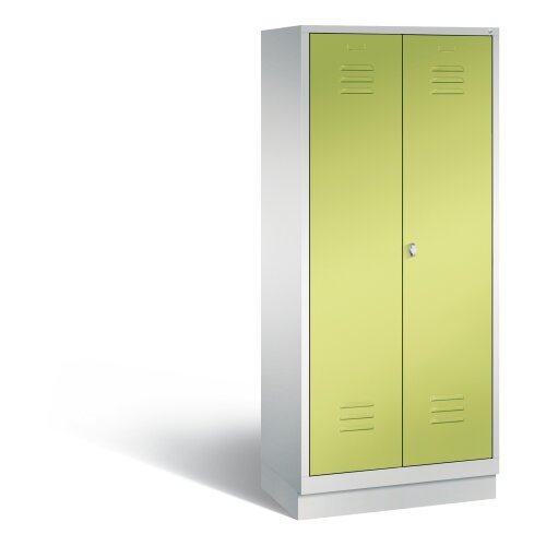Stahl Besen Putzmittelschrank auf Sockel, 2 Abteile, Abteilbreite 400mm, , Farbe Korpus: Lichtgrau, Farbe Front: Viridingrün