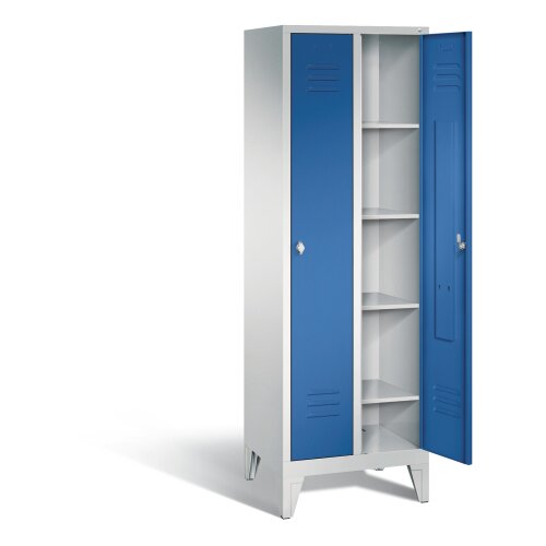 Wäsche- und Aufbewahrungsschrank Classic auf Füßen, 2 Abteile, Farbe Korpus: Lichtgrau, Farbe Front: Enzianblau