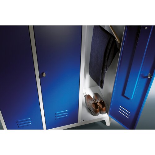 Wäsche- und Aufbewahrungsschrank Classic auf Füßen, 2 Abteile, Farbe Korpus: Lichtgrau, Farbe Front: Enzianblau