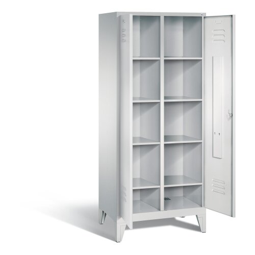 Wäsche- und Aufbewahrungsschrank Classic auf Füßen, 2 Abteile mittig schliessend 81 cm breit,, Farbe Korpus: Lichtgrau, Farbe Front: Lichtgrau