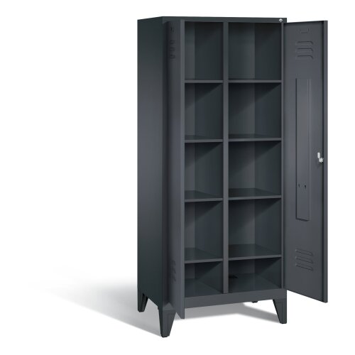 Wäsche- und Aufbewahrungsschrank Classic auf Füßen, 2 Abteile mittig schliessend 81 cm breit,, Farbe Korpus: Schwarzgrau, Farbe Front: Schwarzgrau