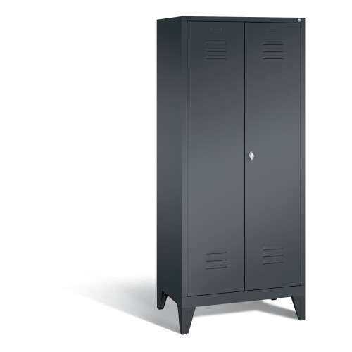Wäsche- und Aufbewahrungsschrank Classic auf Füßen, 2 Abteile mittig schliessend 81 cm breit,, Farbe Korpus: Schwarzgrau, Farbe Front: Schwarzgrau