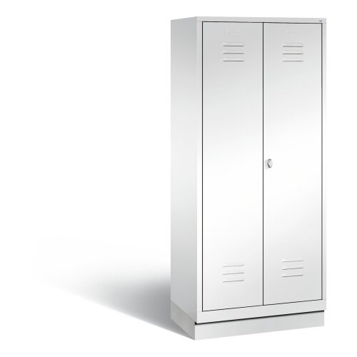 Wäsche- und Aufbewahrungsschrank Classic auf Sockel 2 Abteile mittig schliessend 81 cm breit,, Farbe Korpus: Verkehrsweiß, Farbe Front: Verkehrsweiß