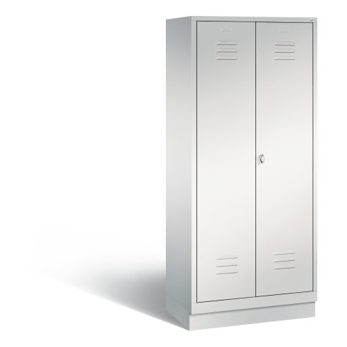 Wäsche- und Aufbewahrungsschrank Classic auf Sockel 2 Abteile mittig schliessend 81 cm breit,, Farbe Korpus: Lichtgrau, Farbe Front: Lichtgrau