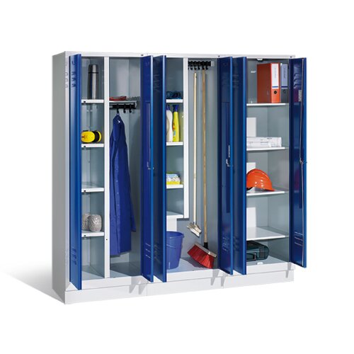Wäsche- und Aufbewahrungsschrank Classic auf Sockel 2 Abteile mittig schliessend 81 cm breit,, Farbe Korpus: Lichtgrau, Farbe Front: Viridingrün