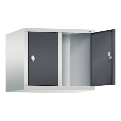 Spind Aufsatzschrank Classic, 2 Abteile, Abteilbreite 300mm,  Farbe Korpus: Lichtgrau, Farbe Front: Schwarzgrau