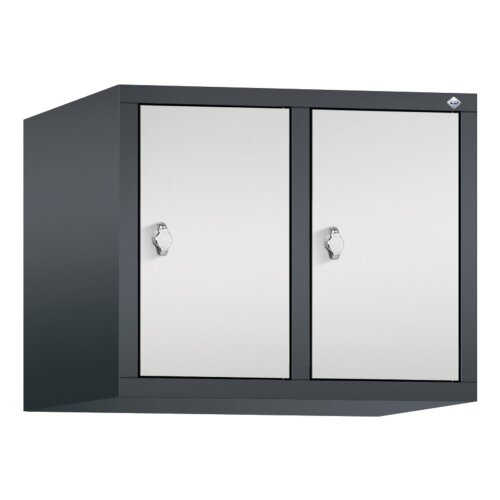 Spind Aufsatzschrank Classic, 2 Abteile, Abteilbreite 300mm,  Farbe Korpus: Schwarzgrau, Farbe Front: Lichtgrau