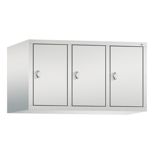Spind Aufsatzschrank Classic, 3 Abteile, Abteilbreite 300mm, Farbe Korpus: Lichtgrau, Farbe Front: Lichtgrau