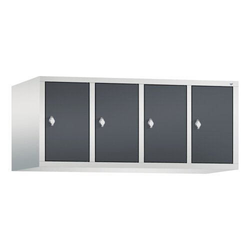 Spind Aufsatzschrank Classic, 4 Abteile, Abteilbreite 300mm, H500xB1190XT500, Farbe Korpus: Lichtgrau, Farbe Front: Schwarzgrau
