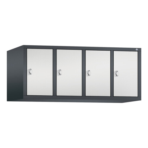 Spind Aufsatzschrank Classic, 4 Abteile, Abteilbreite 300mm, H500xB1190XT500, Farbe Korpus: Schwarzgrau, Farbe Front: Lichtgrau