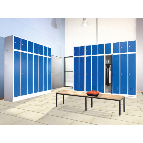 Spind Aufsatzschrank Classic, 4 Abteile, Abteilbreite 300mm, H500xB1190XT500, Farbe Korpus: Schwarzgrau, Farbe Front: Lichtgrau