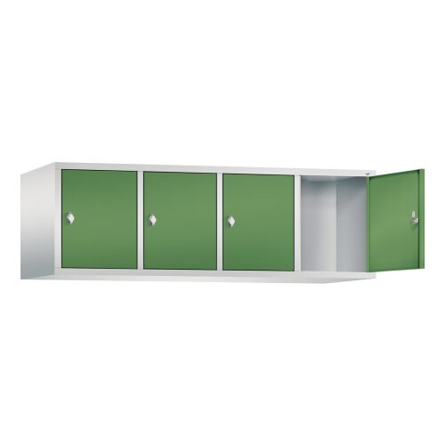 Spind Aufsatzschrank Classic, 4 Abteile, Abteilbreite 400mm, H500xB1590XT500, Farbe Korpus: Lichtgrau, Farbe Front: Resedagrün