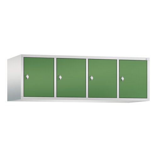 Spind Aufsatzschrank Classic, 4 Abteile, Abteilbreite 400mm, H500xB1590XT500, Farbe Korpus: Lichtgrau, Farbe Front: Resedagrün