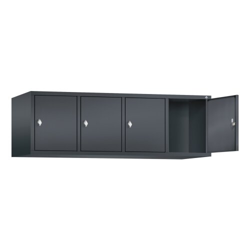 Spind Aufsatzschrank Classic, 4 Abteile, Abteilbreite 400mm, H500xB1590XT500, Farbe Korpus: Schwarzgrau, Farbe Front: Schwarzgrau