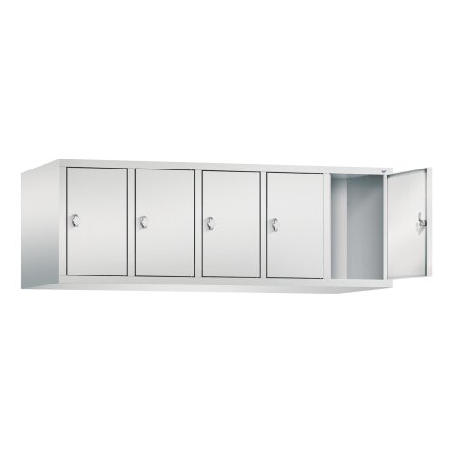 Spind Aufsatzschrank Classic, 5 Abteile, Abteilbreite 300mm, H500xB1480XT500, Farbe Korpus: Lichtgrau, Farbe Front: Lichtgrau