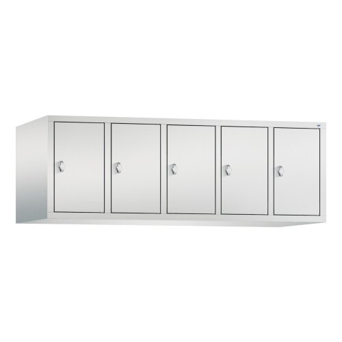 Spind Aufsatzschrank Classic, 5 Abteile, Abteilbreite 300mm, H500xB1480XT500, Farbe Korpus: Lichtgrau, Farbe Front: Lichtgrau
