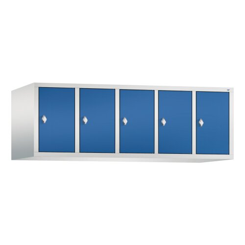 Spind Aufsatzschrank Classic, 5 Abteile, Abteilbreite 300mm, H500xB1480XT500, Farbe Korpus: Lichtgrau, Farbe Front: Enzianblau