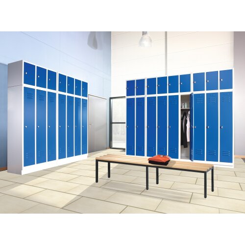 Spind Aufsatzschrank Classic, 5 Abteile, Abteilbreite 300mm, H500xB1480XT500, Farbe Korpus: Lichtgrau, Farbe Front: Enzianblau