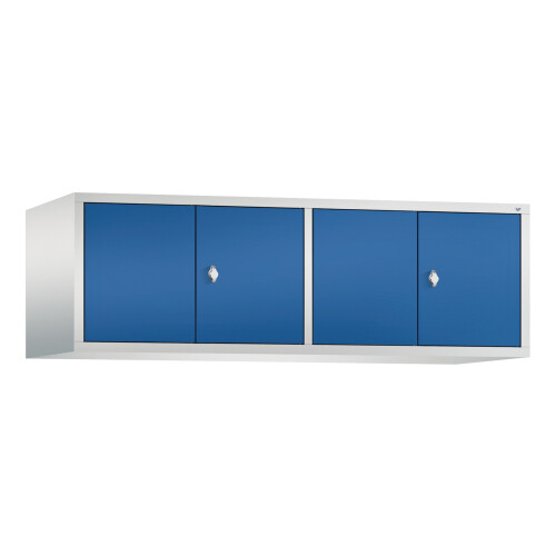 Spind Aufsatzschrank Classic, 4 Abteile mittig schliessend, Abteilbreite 400mm,  Farbe Korpus: Lichtgrau, Farbe Front: Enzianblau