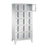 Fächerschrank Classic mit Sichtfenstertüren, auf Füßen, 15 Fächer, Abteilbreite 300 mm, Farbe Korpus: Lichtgrau, Farbe Front: Lichtgrau