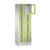 Fächerschrank Classic mit Sichtfenstertüren, auf Sockel, 8 Fächer, Abteilbreite 300 mm, Farbe Korpus: Lichtgrau, Farbe Front: Viridingrün