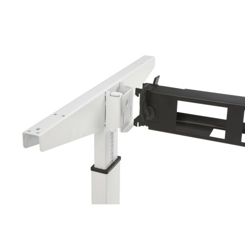 Schreibtisch Serie Quick, Dekor  Weiss, Gestell Silber, Maß: 62-85 h. x 80 t. x 140 br. cm
