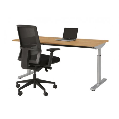 Schreibtisch Serie Quick, Dekor  Buche, Gestell Silber, Maß: 62-85 h. x 80 t. x 140 br. cm