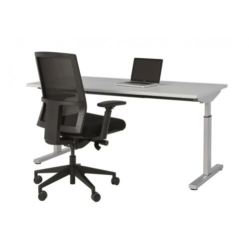 Schreibtisch Serie Quick, Dekor  Grau, Gestell Silber, Maß: 62-85 h. x 80 t. x 140 br. cm