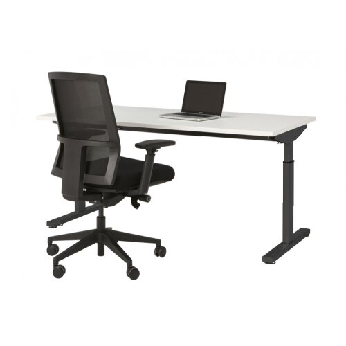 Schreibtisch Serie Quick, Dekor  Weiss, Gestell Schwarz, Maß: 62-85 h. x 80 t. x 160 br. cm