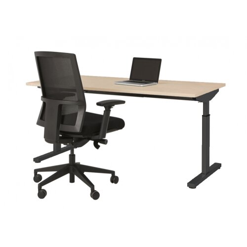 Schreibtisch Serie Quick, Dekor  Ahorn, Gestell Schwarz, Maß: 62-85 h. x 80 t. x 160 br. cm