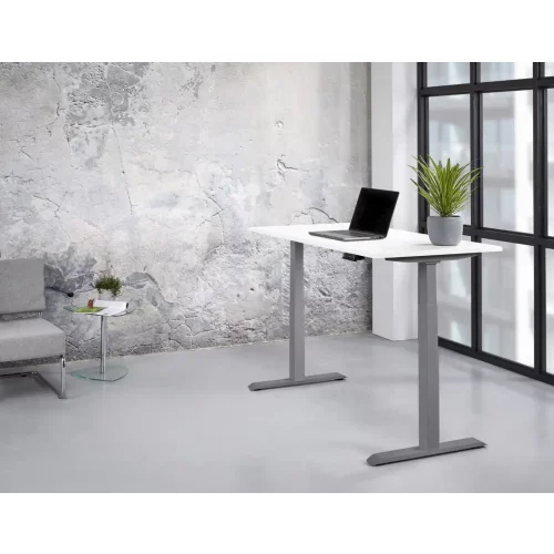 Schreibtisch elektrisch höhenverstellbar Serie EHT3, Dekor Grau, Gestell Silber, Maß: 65-130 h. x 80 t. x 140 br. cm