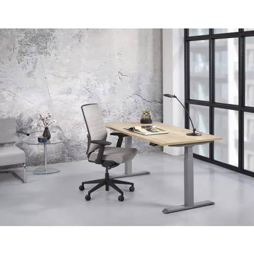 Schreibtisch elektrisch höhenverstellbar Serie EHT3, Dekor Buche, Gestell Silber, Maß: 65-130 h. x 80 t. x 160 br. cm