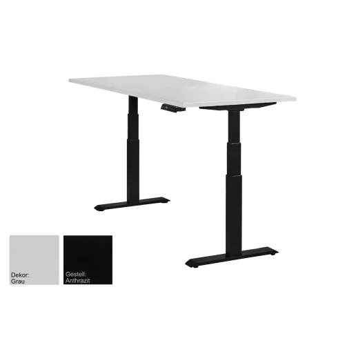 Schreibtisch elektrisch höhenverstellbar Serie EHT3, Dekor Grau, Gestell Schwarz, Maß: 65-130 h. x 80 t. x 160 br. cm